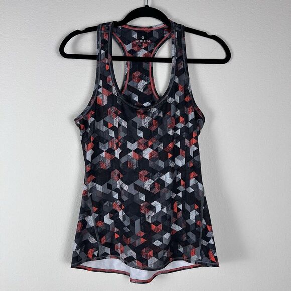 Athleta Tops - Athleta Triangular Print Chi Racerback Tank Top‎ Black Gray Orange Size XS EUC